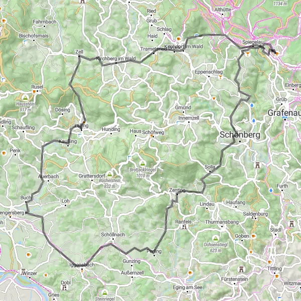 Map miniature of "The Ultimate Bavarian Cycling Adventure" cycling inspiration in Niederbayern, Germany. Generated by Tarmacs.app cycling route planner