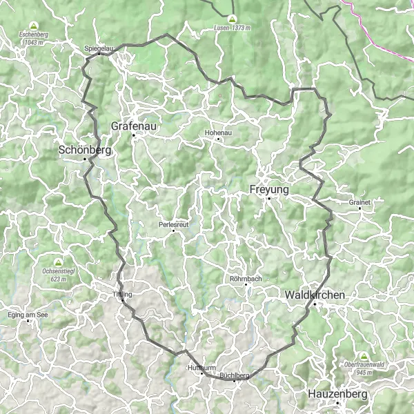 Map miniature of "Bavarian Forest Loop" cycling inspiration in Niederbayern, Germany. Generated by Tarmacs.app cycling route planner