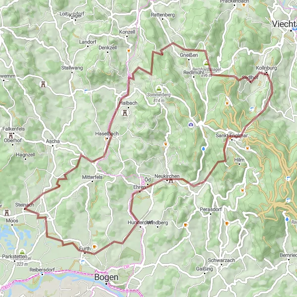 Karten-Miniaturansicht der Radinspiration "Herausfordernde Gravel-Tour durch den Bayerischen Wald" in Niederbayern, Germany. Erstellt vom Tarmacs.app-Routenplaner für Radtouren