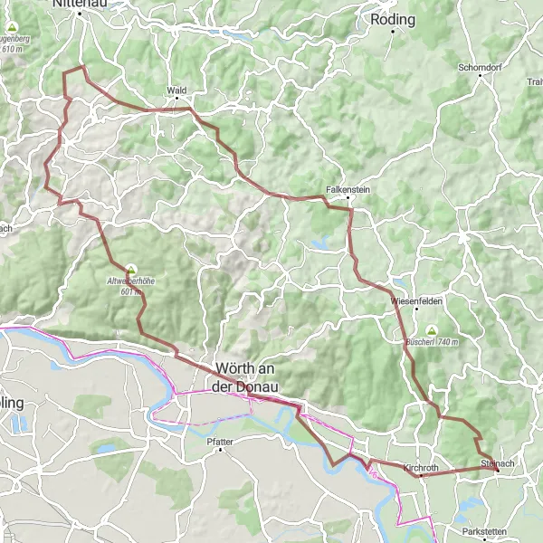 Map miniature of "Gravel Route: Landscapes and Castles" cycling inspiration in Niederbayern, Germany. Generated by Tarmacs.app cycling route planner