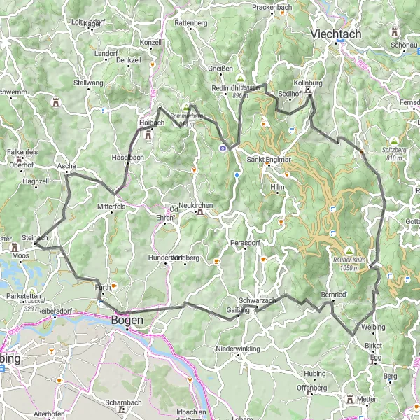 Karten-Miniaturansicht der Radinspiration "Bergpanorama-Rundtour" in Niederbayern, Germany. Erstellt vom Tarmacs.app-Routenplaner für Radtouren
