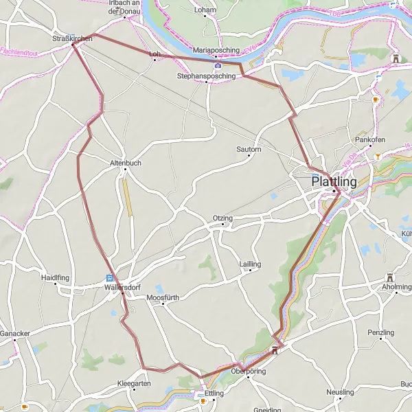 Map miniature of "The Mariaposching Gravel Ride" cycling inspiration in Niederbayern, Germany. Generated by Tarmacs.app cycling route planner