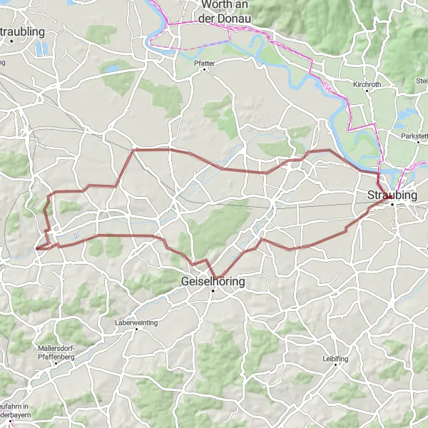 Map miniature of "Straubing-Pfakofen Gravel Journey" cycling inspiration in Niederbayern, Germany. Generated by Tarmacs.app cycling route planner