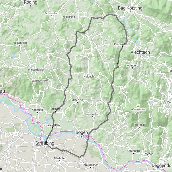 Map miniature of "The Bavarian Forest Adventure" cycling inspiration in Niederbayern, Germany. Generated by Tarmacs.app cycling route planner