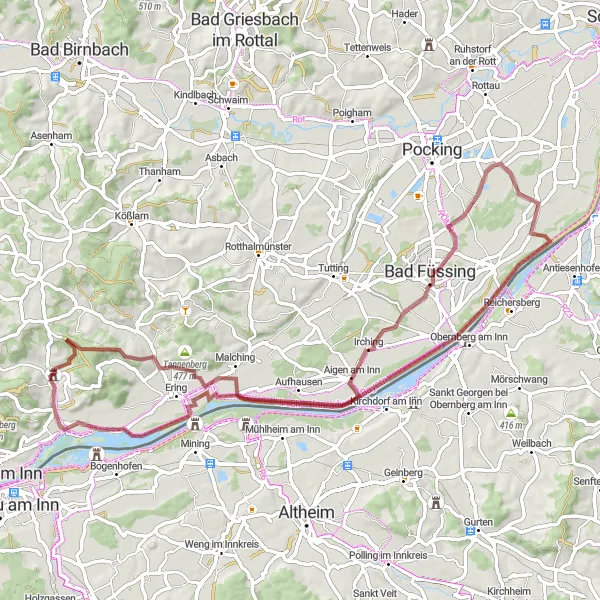 Karten-Miniaturansicht der Radinspiration "Inn-Radweg Exkursion" in Niederbayern, Germany. Erstellt vom Tarmacs.app-Routenplaner für Radtouren