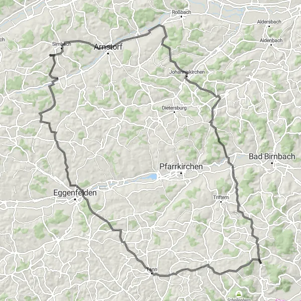 Karten-Miniaturansicht der Radinspiration "Malbergtour durch Niederbayern" in Niederbayern, Germany. Erstellt vom Tarmacs.app-Routenplaner für Radtouren