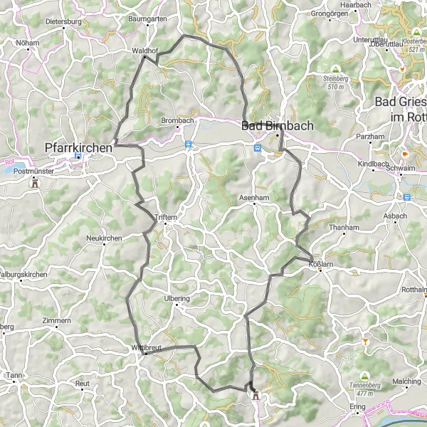 Karten-Miniaturansicht der Radinspiration "Berghügel und malerische Aussichten" in Niederbayern, Germany. Erstellt vom Tarmacs.app-Routenplaner für Radtouren