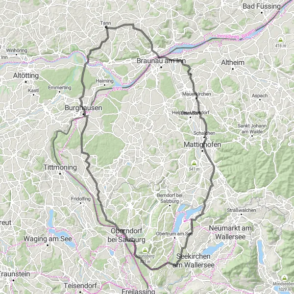 Karten-Miniaturansicht der Radinspiration "Braunau am Inn-Schalchen-Wichenham-Radtour" in Niederbayern, Germany. Erstellt vom Tarmacs.app-Routenplaner für Radtouren