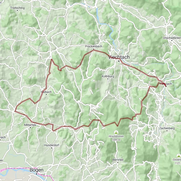 Map miniature of "Immerse Yourself in Nature's Beauty on the Kälberbuckel Route" cycling inspiration in Niederbayern, Germany. Generated by Tarmacs.app cycling route planner
