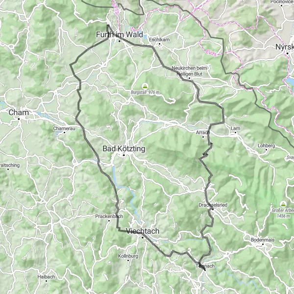 Map miniature of "The Bavarian Championship Road Cycling Route" cycling inspiration in Niederbayern, Germany. Generated by Tarmacs.app cycling route planner