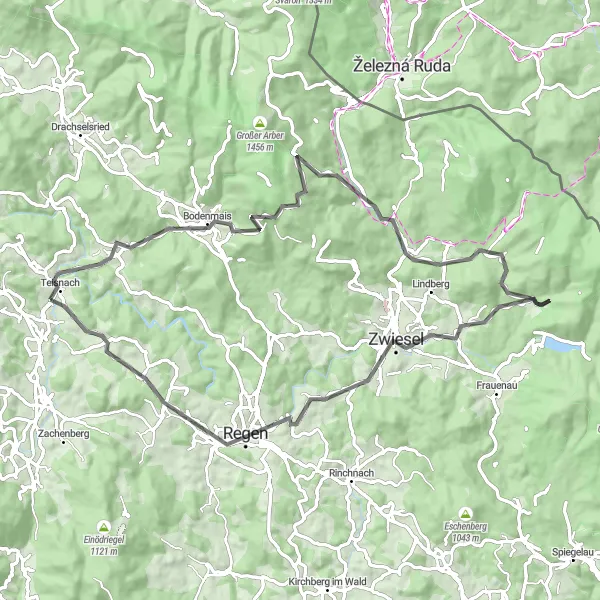 Map miniature of "Scenic Road Cycling Tour of Bavarian Countryside" cycling inspiration in Niederbayern, Germany. Generated by Tarmacs.app cycling route planner