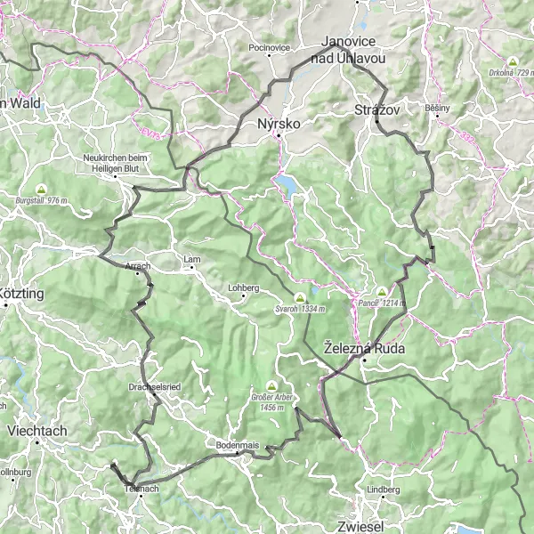 Map miniature of "Trek through the Heart of Bavarian Forest" cycling inspiration in Niederbayern, Germany. Generated by Tarmacs.app cycling route planner