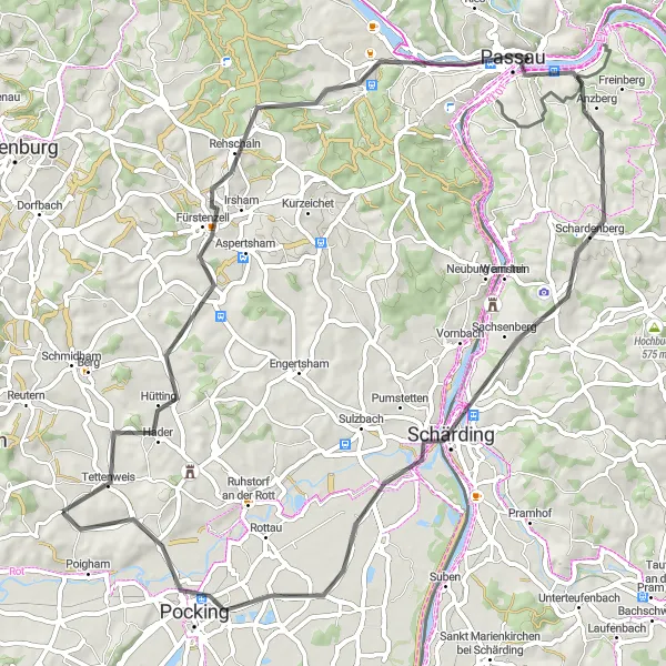 Map miniature of "Scenic Road Tour from Tettenweis" cycling inspiration in Niederbayern, Germany. Generated by Tarmacs.app cycling route planner