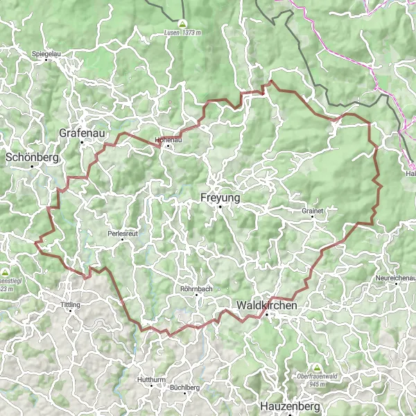 Map miniature of "Magical Forest Gravel Adventure" cycling inspiration in Niederbayern, Germany. Generated by Tarmacs.app cycling route planner