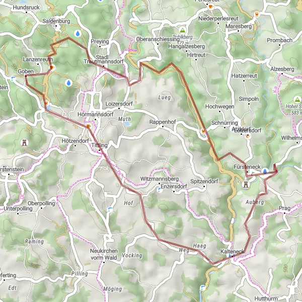 Karten-Miniaturansicht der Radinspiration "Kleine Gravelschleife um Tittling" in Niederbayern, Germany. Erstellt vom Tarmacs.app-Routenplaner für Radtouren