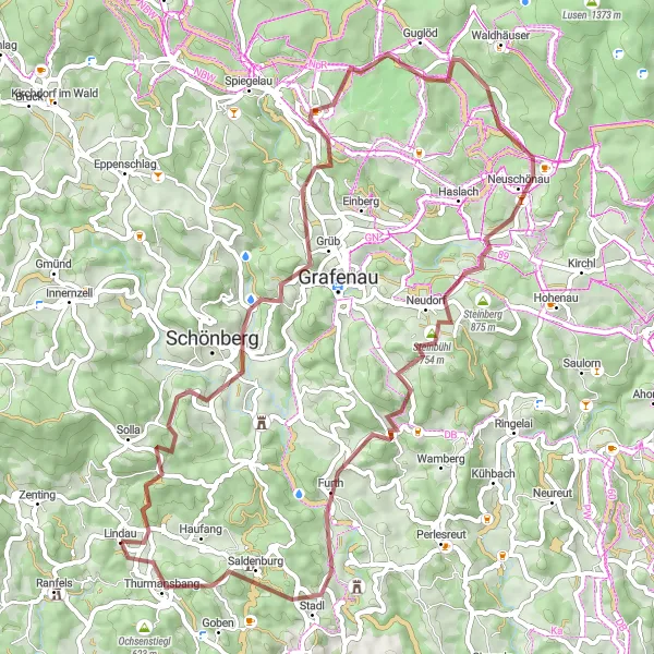 Karten-Miniaturansicht der Radinspiration "Naturerlebnis im Bayerischen Wald" in Niederbayern, Germany. Erstellt vom Tarmacs.app-Routenplaner für Radtouren