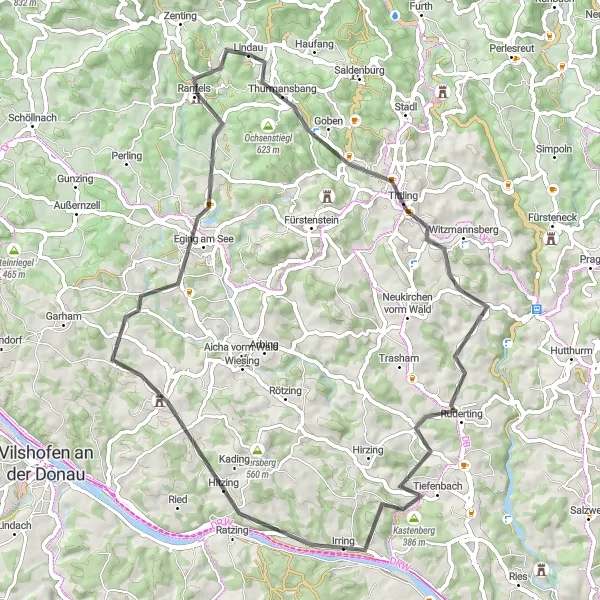 Karten-Miniaturansicht der Radinspiration "Rund um Thurmansbang" in Niederbayern, Germany. Erstellt vom Tarmacs.app-Routenplaner für Radtouren