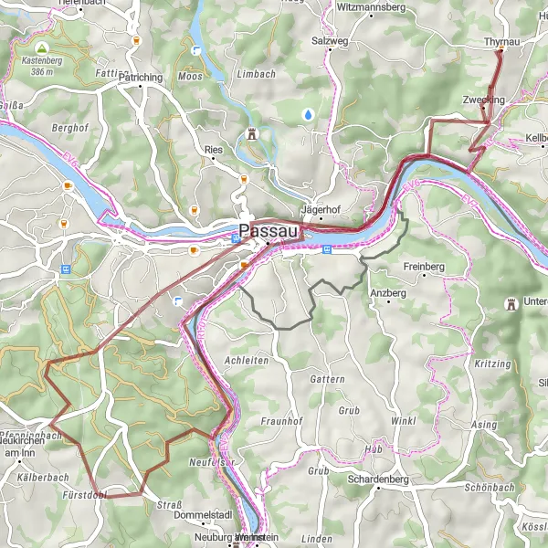 Map miniature of "Scenic Inntalblick Tour" cycling inspiration in Niederbayern, Germany. Generated by Tarmacs.app cycling route planner