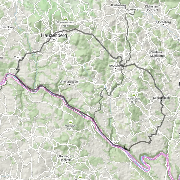 Karten-Miniaturansicht der Radinspiration "Panoramafahrt durch Hauzenberg und Obernzell" in Niederbayern, Germany. Erstellt vom Tarmacs.app-Routenplaner für Radtouren