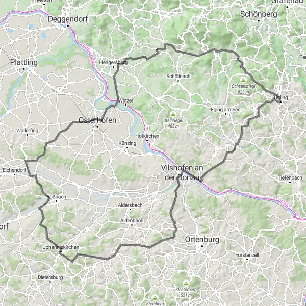 Map miniature of "The Best of the Niederbayern Region" cycling inspiration in Niederbayern, Germany. Generated by Tarmacs.app cycling route planner