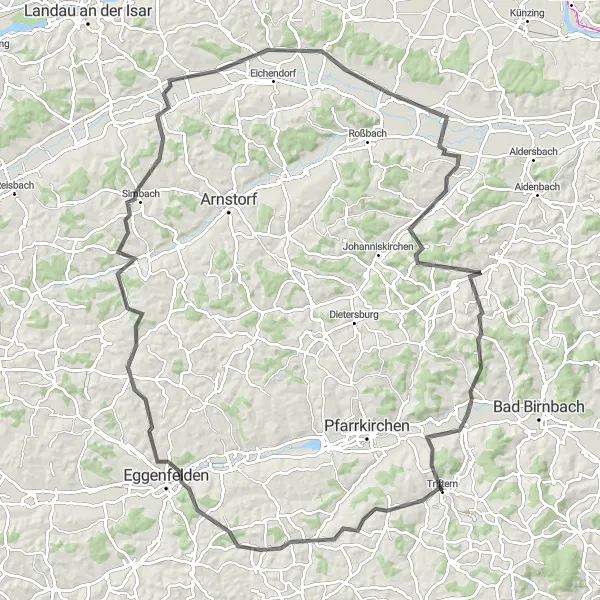 Map miniature of "Anzenkirchen Road Adventure" cycling inspiration in Niederbayern, Germany. Generated by Tarmacs.app cycling route planner