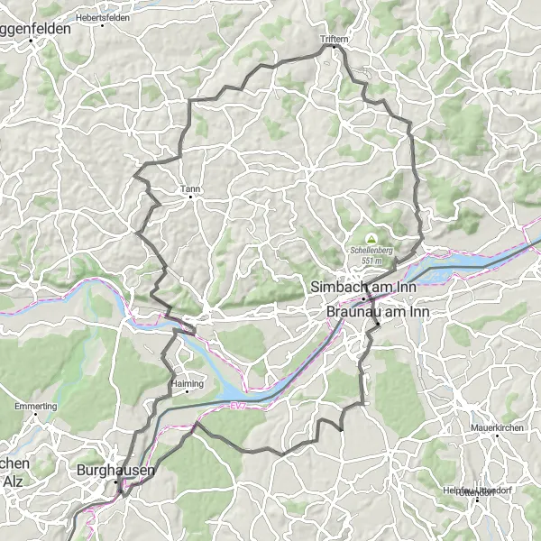 Map miniature of "The Stubenberg Route" cycling inspiration in Niederbayern, Germany. Generated by Tarmacs.app cycling route planner