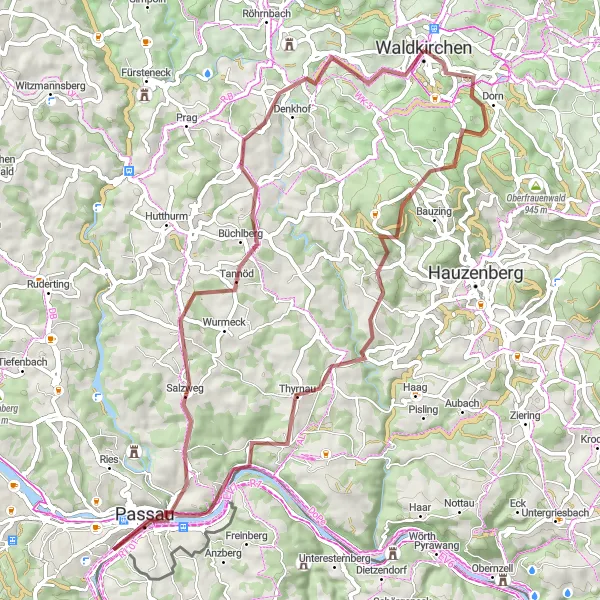 Map miniature of "The Gravel Loop" cycling inspiration in Niederbayern, Germany. Generated by Tarmacs.app cycling route planner