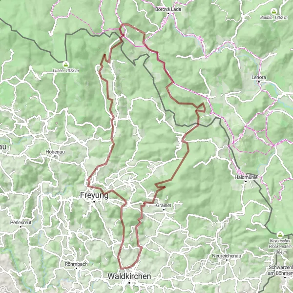 Karten-Miniaturansicht der Radinspiration "Radfahren um Waldkirchen und Freyung entdecken" in Niederbayern, Germany. Erstellt vom Tarmacs.app-Routenplaner für Radtouren
