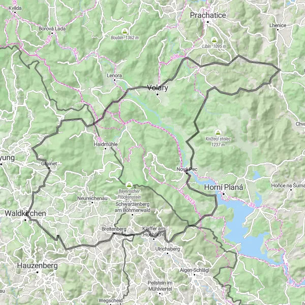 Map miniature of "The Majestic Runde" cycling inspiration in Niederbayern, Germany. Generated by Tarmacs.app cycling route planner
