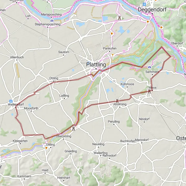 Karten-Miniaturansicht der Radinspiration "Erlebnisreicher Rundweg um Wallersdorf" in Niederbayern, Germany. Erstellt vom Tarmacs.app-Routenplaner für Radtouren