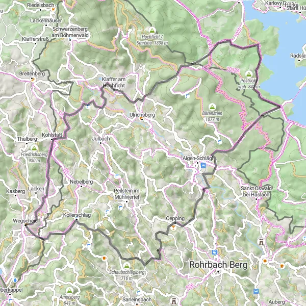 Map miniature of "Scenic Connection to Oepping" cycling inspiration in Niederbayern, Germany. Generated by Tarmacs.app cycling route planner