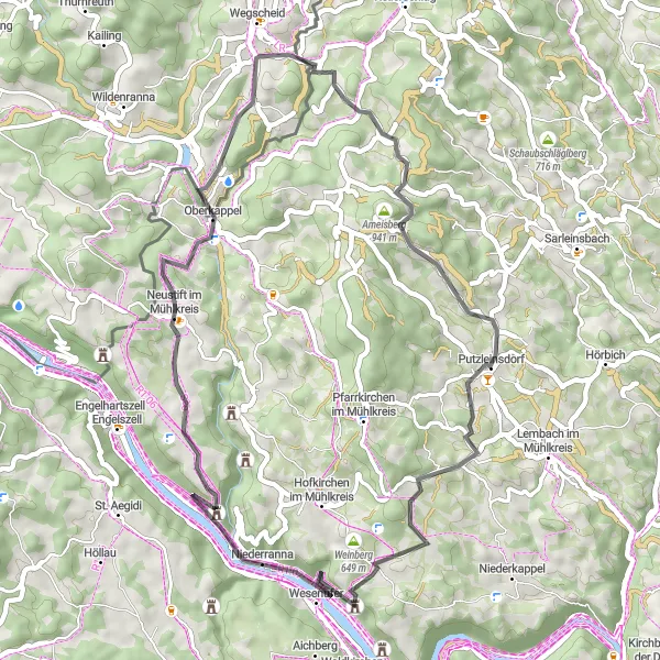 Map miniature of "Ameisberg Adventure" cycling inspiration in Niederbayern, Germany. Generated by Tarmacs.app cycling route planner