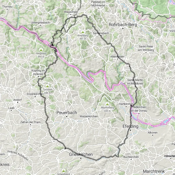 Map miniature of "Wegscheid to Mitterwasser Road Cycling Expedition" cycling inspiration in Niederbayern, Germany. Generated by Tarmacs.app cycling route planner