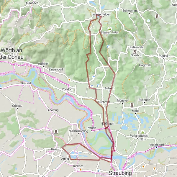 Karten-Miniaturansicht der Radinspiration "Graveltour durch Kobelberg und Spangelberg" in Niederbayern, Germany. Erstellt vom Tarmacs.app-Routenplaner für Radtouren