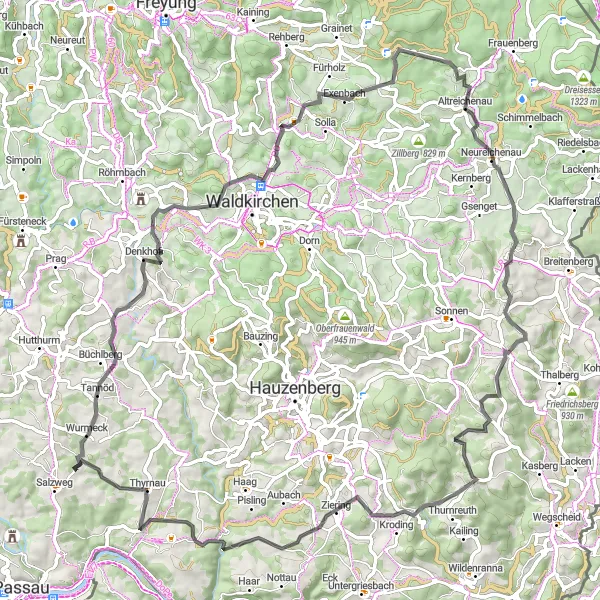Map miniature of "The Hillside Loop" cycling inspiration in Niederbayern, Germany. Generated by Tarmacs.app cycling route planner