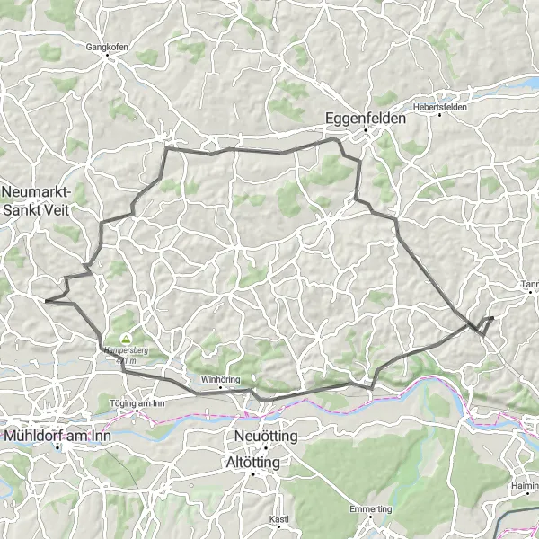 Karten-Miniaturansicht der Radinspiration "Perach und Erharting Entdeckungstour" in Niederbayern, Germany. Erstellt vom Tarmacs.app-Routenplaner für Radtouren