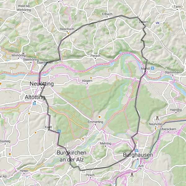 Map miniature of "Cultural Excursion from Zeilarn" cycling inspiration in Niederbayern, Germany. Generated by Tarmacs.app cycling route planner