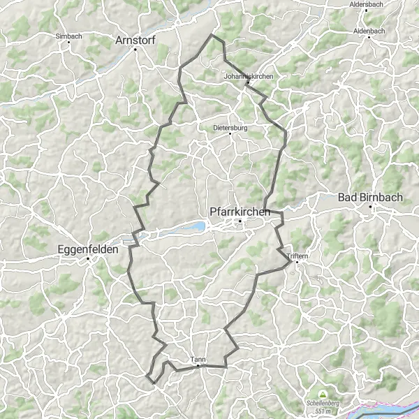 Map miniature of "Scenic Adventure near Zeilarn" cycling inspiration in Niederbayern, Germany. Generated by Tarmacs.app cycling route planner