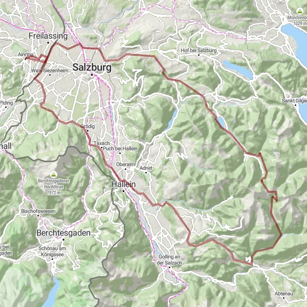Map miniature of "Mountain Biking in the Berchtesgaden National Park" cycling inspiration in Oberbayern, Germany. Generated by Tarmacs.app cycling route planner