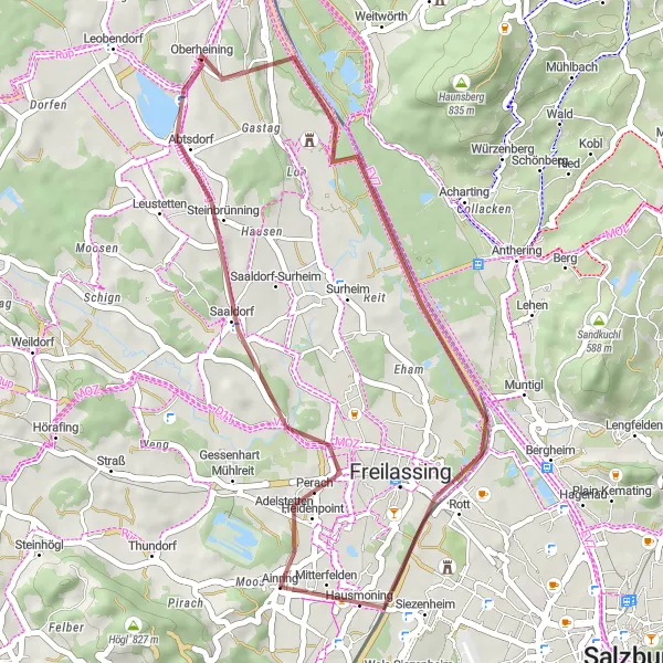 Map miniature of "Scenic Gravel Ride along the Saalach River" cycling inspiration in Oberbayern, Germany. Generated by Tarmacs.app cycling route planner