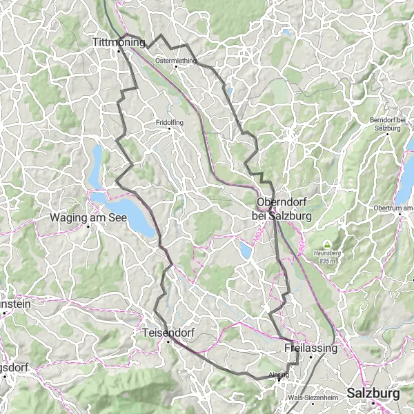 Map miniature of "Teisendorf Loop" cycling inspiration in Oberbayern, Germany. Generated by Tarmacs.app cycling route planner