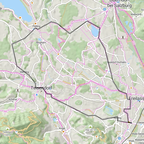 Karten-Miniaturansicht der Radinspiration "Rund um Teisendorf" in Oberbayern, Germany. Erstellt vom Tarmacs.app-Routenplaner für Radtouren