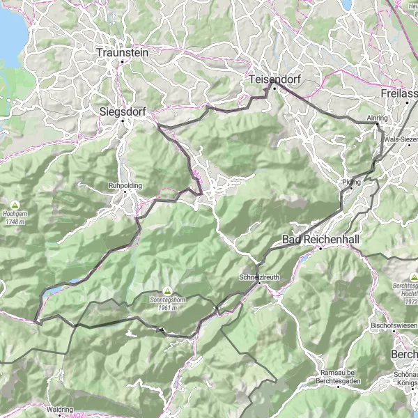 Map miniature of "Alpine Challenge: Piding to Unken" cycling inspiration in Oberbayern, Germany. Generated by Tarmacs.app cycling route planner