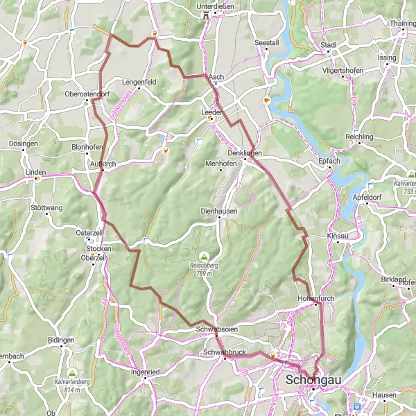 Map miniature of "Gravel Adventure in Alpenthal" cycling inspiration in Oberbayern, Germany. Generated by Tarmacs.app cycling route planner