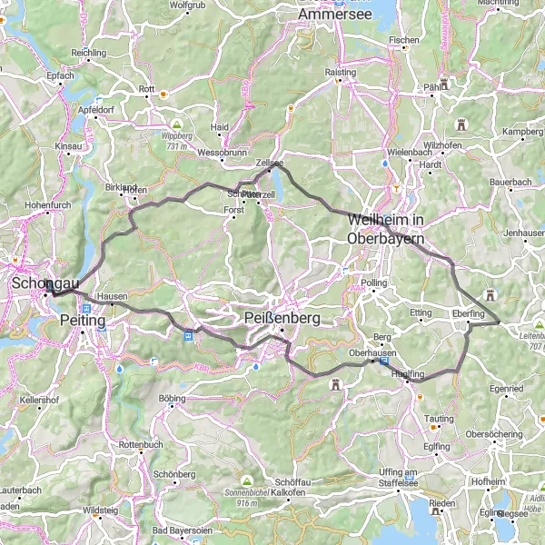 Map miniature of "Peißenberg Challenge" cycling inspiration in Oberbayern, Germany. Generated by Tarmacs.app cycling route planner