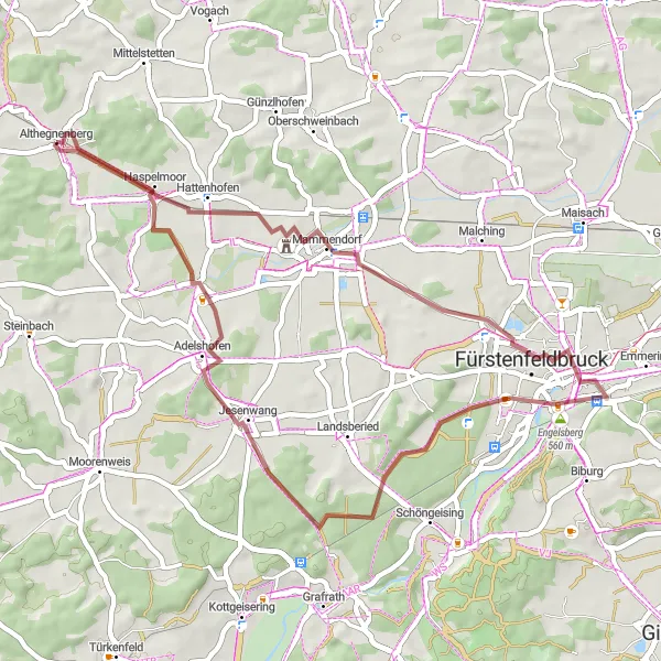 Map miniature of "Mammendorf Circuit" cycling inspiration in Oberbayern, Germany. Generated by Tarmacs.app cycling route planner