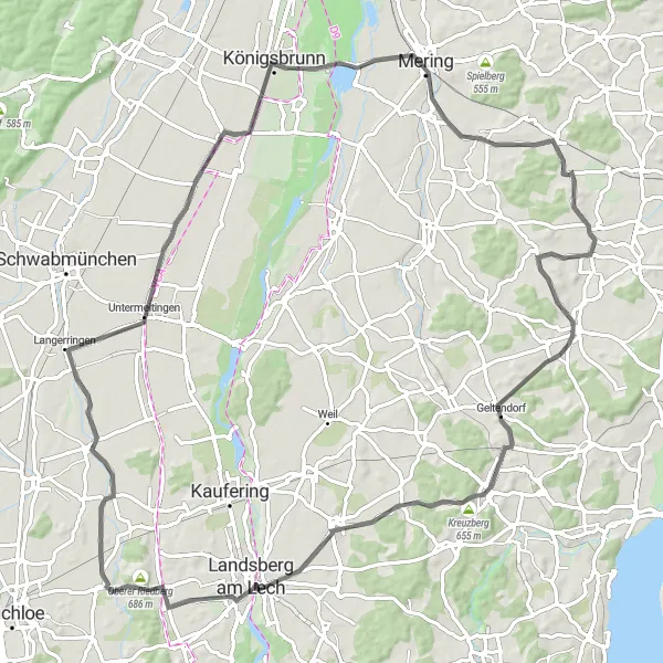 Map miniature of "Landsberg am Lech Adventure" cycling inspiration in Oberbayern, Germany. Generated by Tarmacs.app cycling route planner