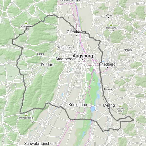 Map miniature of "Oberottmarshausen Challenge" cycling inspiration in Oberbayern, Germany. Generated by Tarmacs.app cycling route planner