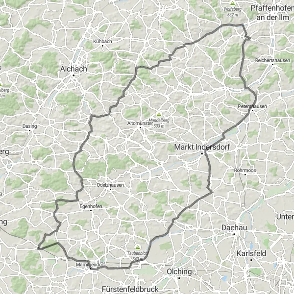 Map miniature of "Ultimate Oberbayern Road Challenge" cycling inspiration in Oberbayern, Germany. Generated by Tarmacs.app cycling route planner