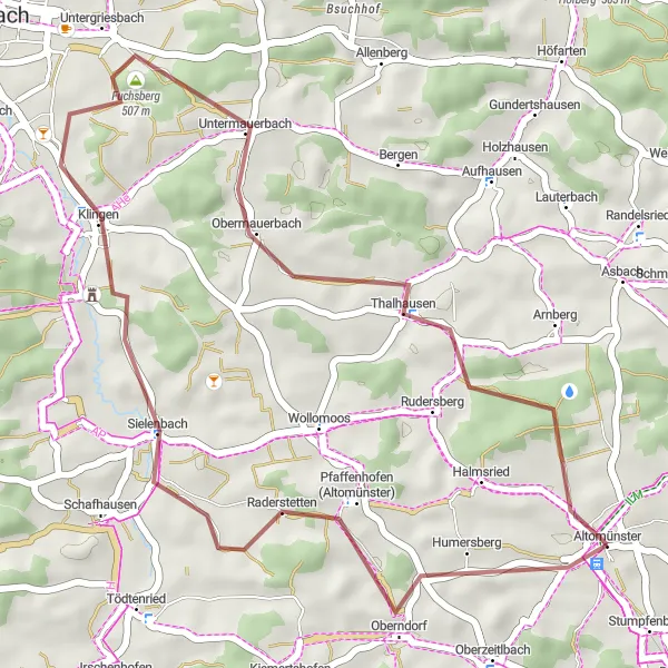 Map miniature of "Altomünster Scenic Gravel Loop" cycling inspiration in Oberbayern, Germany. Generated by Tarmacs.app cycling route planner